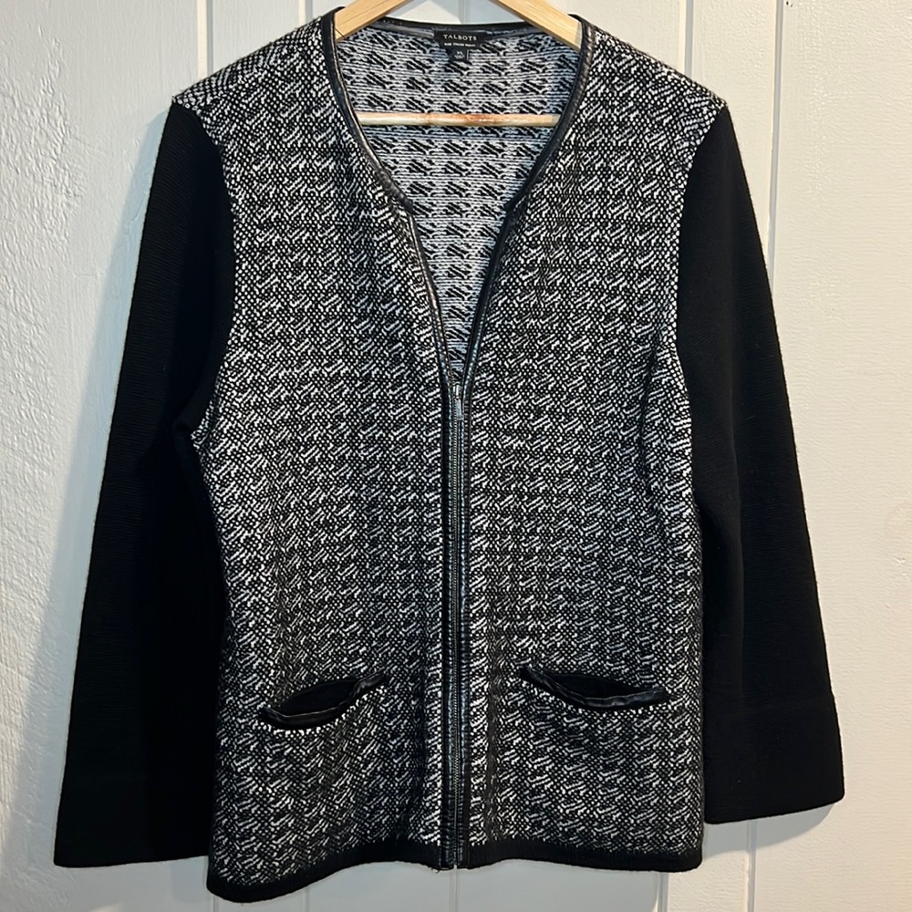 Talbots 100% Merino Wool full zip sweater jacket